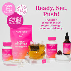 Pink Stork Labor Prep ingredients panel graphic showing nutrient-rich formula.
