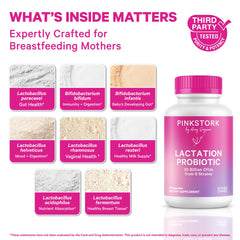 Close-up of Pink Stork Lactation Probiotic capsules for daily gut-friendly support