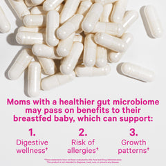 Close-up of Pink Stork Lactation Probiotic capsules for easy daily use.