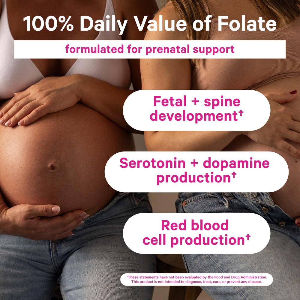 Pink Stork Liquid Folate Drops sublingual application for quick absorption.