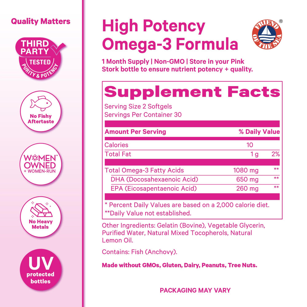Pink Stork Omega-3 sustainable fisheries badge