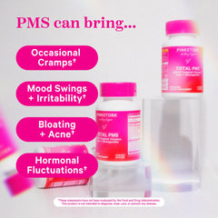 Pink Stork PMS capsules close-up for easy daily intake.