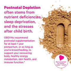 Pink Stork Postpartum Mood Support ingredients label with natural herbs and nutrients