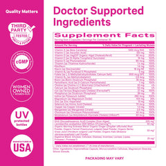Pink Stork Premium Prenatal label detail highlights folate and iron