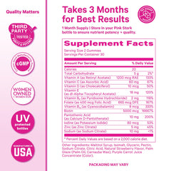 Pink Stork Total Glow vegan formulation shown as plant-based gummies.