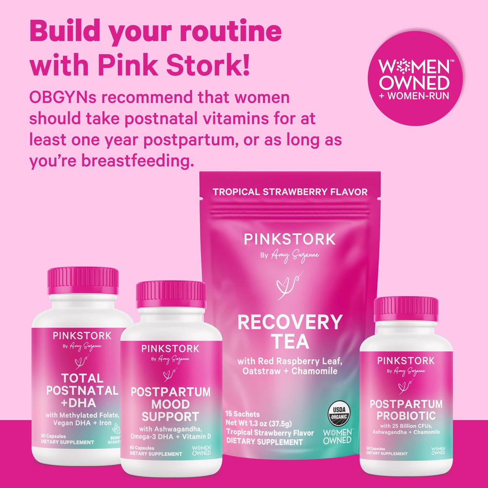 Pink Stork Total Postnatal supports lactation goals for breastfeeding moms.