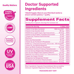 Pink Stork Total Women's Multivitamin label detail highlighting key vitamins