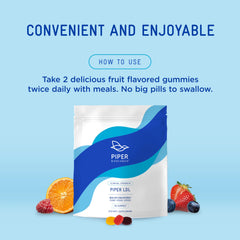 Piper Biosciences LDL Gummies mixed berry flavor in a fruity vegan option.