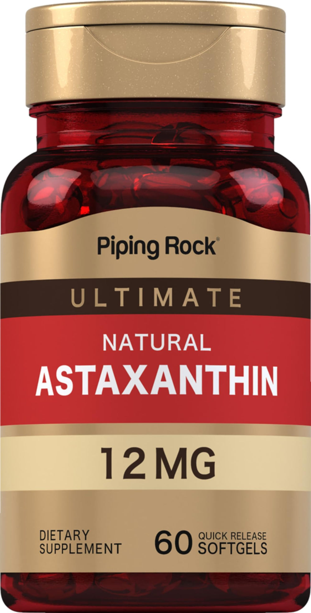 Piping Rock Astaxanthin 12mg bottle closeup for daily support.