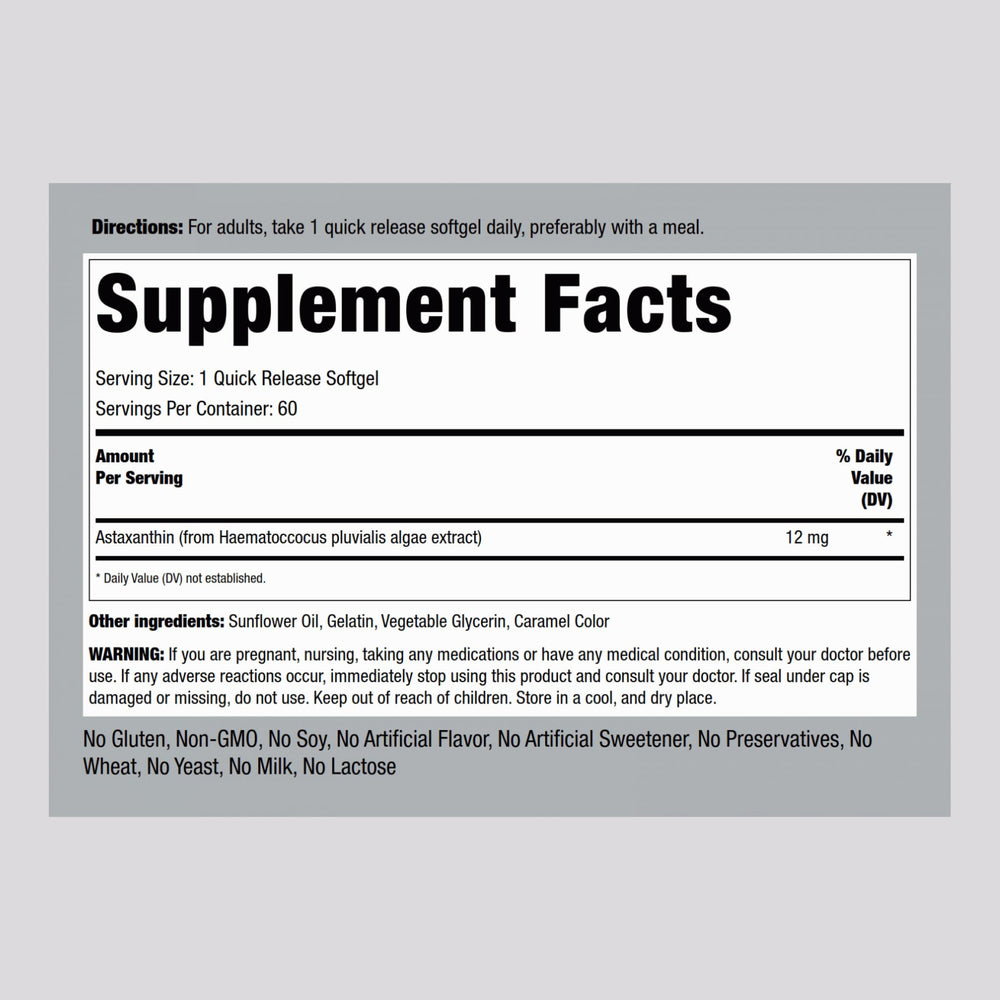 Piping Rock Astaxanthin softgels pour showing easy-to-swallow format.