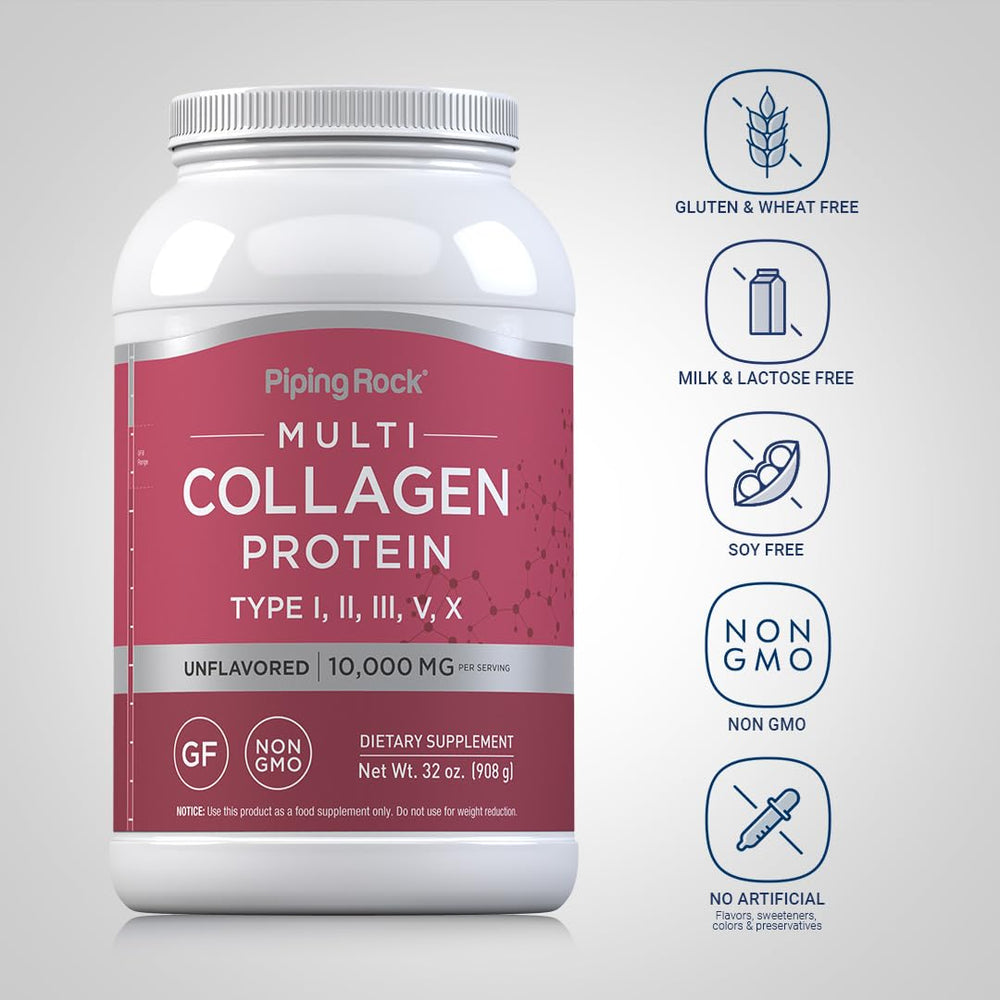 Piping Rock collagen powder mixed into coffee for a smooth upgrade.