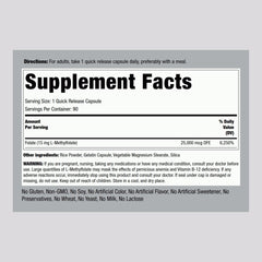 Piping Rock L-Methylfolate 15 mg bottle back shows dosage and ingredients.