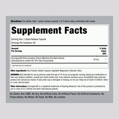 Piping Rock Pycnogenol capsules close-up showing quick-release form for daily use.