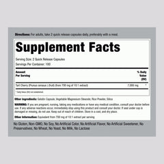Close up of Piping Rock Tart Cherry Extract capsules for easy daily use.