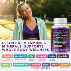 PLANT.O NUTRITION gummies in fruit flavors highlighting tasty daily vitamins