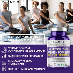 PLANT.O NUTRITION label detail shows 1000 mg glucosamine per serving.