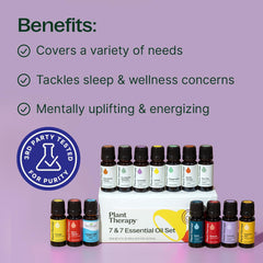 Plant Therapy 7 & 7 set oils arranged to showcase variety.