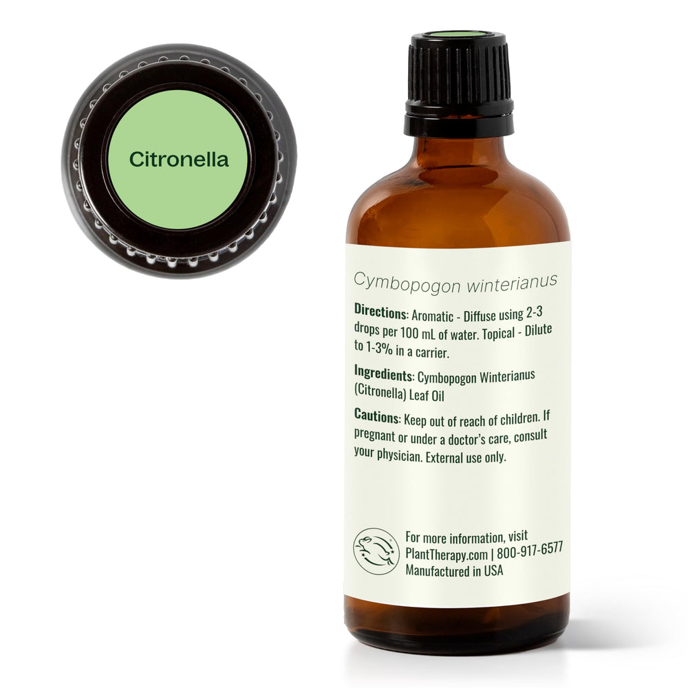 Ceramic aroma lamp with Plant Therapy citronella oil for calming aromatherapy.