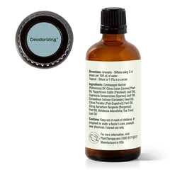 Plant Therapy Deodorizing Blend packaging label emphasizes pure oils.