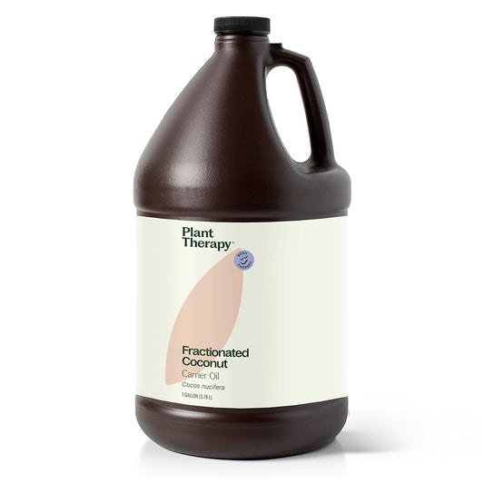 Plant Therapy Fractionated Coconut Oil bottle front, pure carrier oil for skin care
