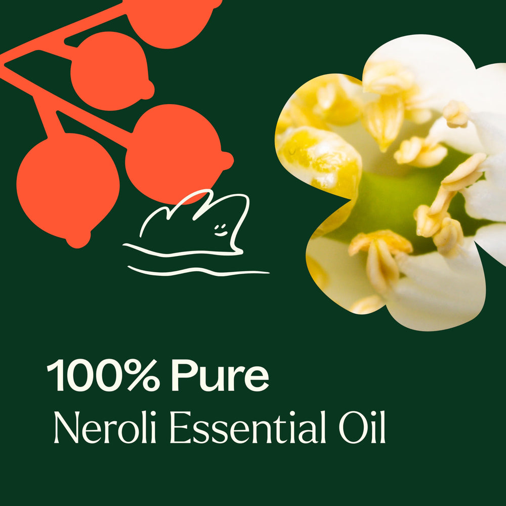 Neroli oil in massage oil setup by Plant Therapy for skincare