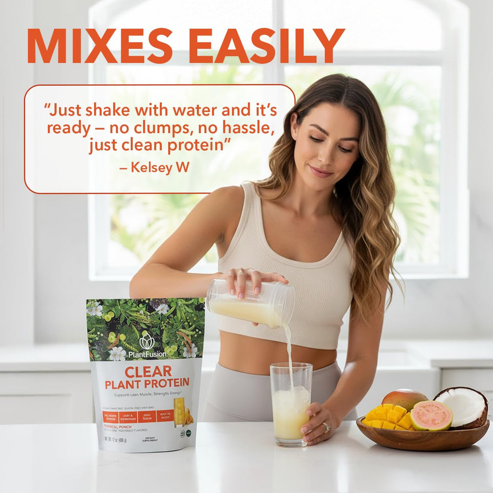 PlantFusion Clear Protein bottle showing 90 calories.