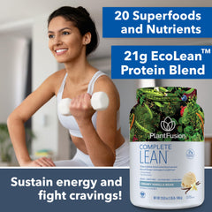 Closeup of PlantFusion Complete Lean label highlighting clean ingredients