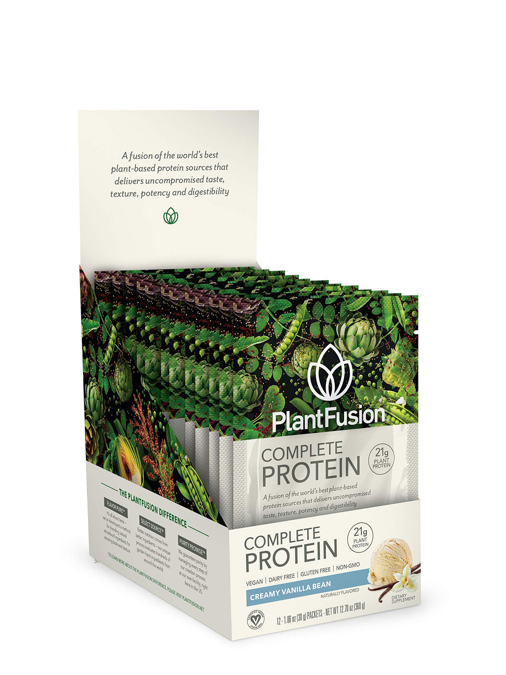 PlantFusion Complete Vanilla baking scene suggesting protein-powered recipes.