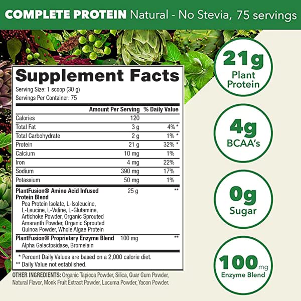 PlantFusion Flavor Pure blend with monk fruit, lucuma, yacon for natural taste.