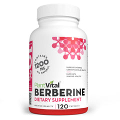 PlantVital Berberine bottle pour shows easy daily dosing and labeling clarity.