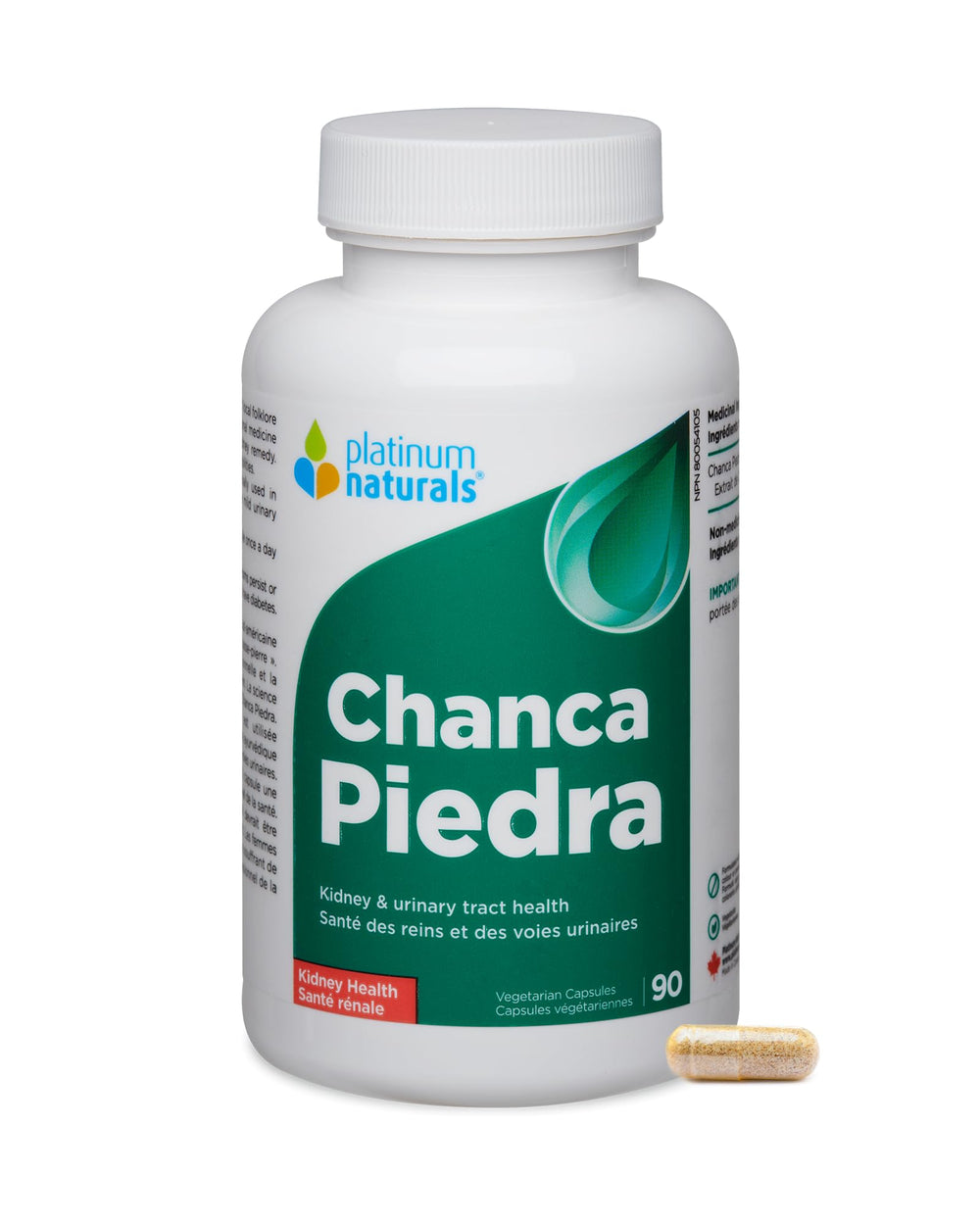 Platinum Naturals Chanca Piedra bottle with 90 capsules for kidney health support.