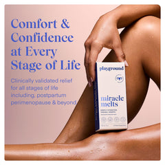 PLAYGROUND Miracle Melts hyaluronic-acid graphic signals moisture retention and hydration.