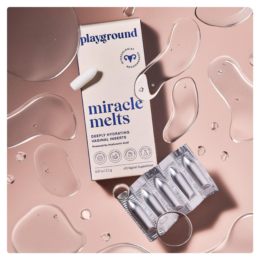 PLAYGROUND Miracle Melts in-use scene suggests easy three-day routine integration.