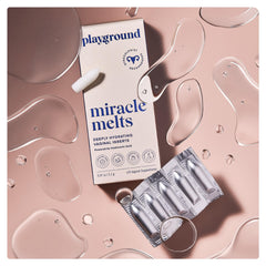 PLAYGROUND Miracle Melts in-use scene suggests easy three-day routine integration.