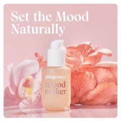 Playground Mood Maker Intimacy Oil label highlights organic, hydration-focused formula
