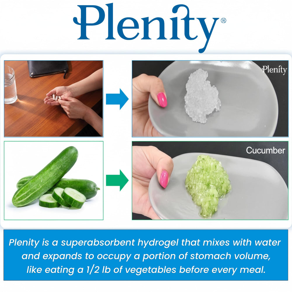 Plenity capsules poured into hand for practical daily use with meals