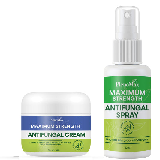PLENO bundle packaging showing 50g cream and 60ml spray for convenient antifungal care