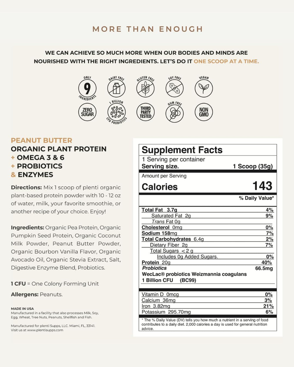 plenti peanut butter protein powder scoop—precise serving for recipes