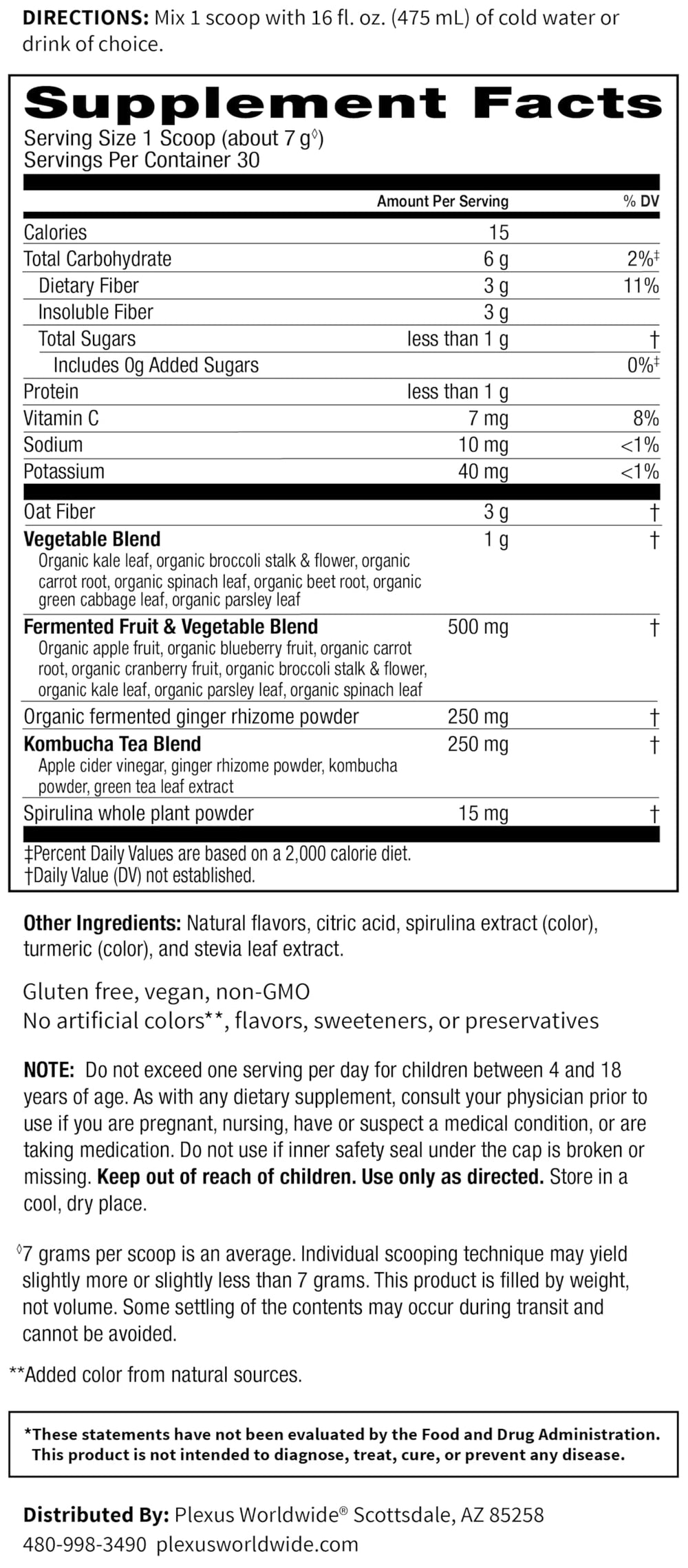 Plexus Greens powder scoop shows a vibrant blend ideal for smoothies