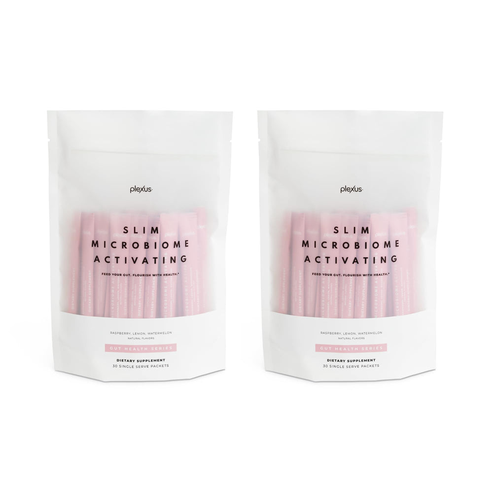 Plexus Slim Microbiome Activating bottle in a 2-pack for easy daily prebiotic support.