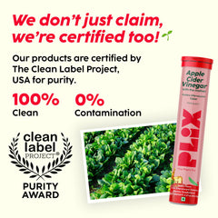 PLIX ACV tablet label notes vegan non GMO gluten-free ingredients.