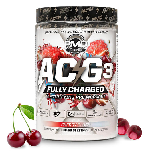 PMD ACG3 Fully Charged cherry slush powder close-up for an energizing workout