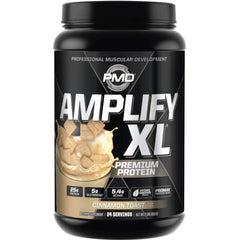 PMD Amplify XL Cinnamon Toast tub front, premium whey protein option for post-workout recovery