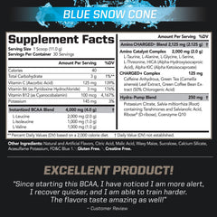 PMD BCAA Charged label closeup highlights its premium formula and nutrition facts.