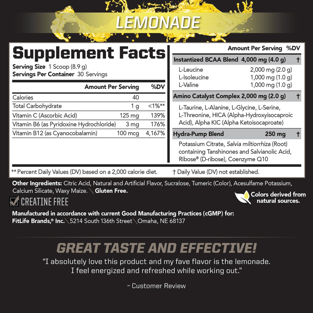 PMD BCAA Lemonade powder pour highlighting quick mixability for workouts