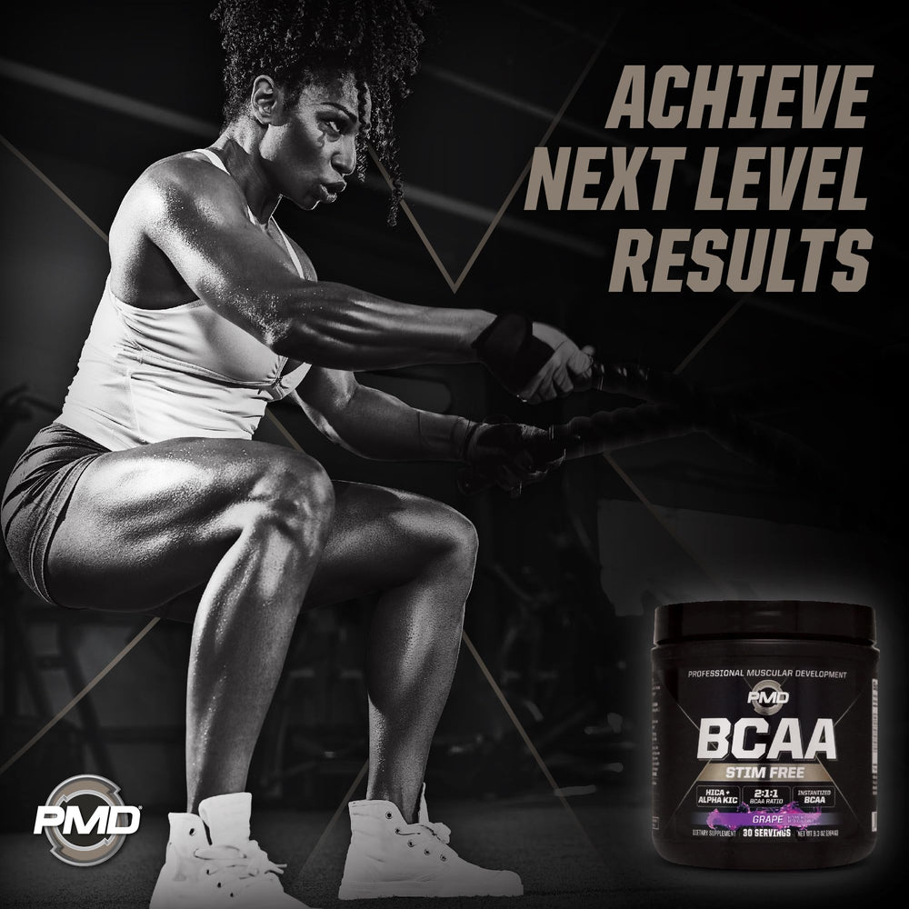 PMD BCAA Stim-Free grape endurance focus signals sustained energy during sessions.