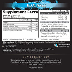 PMD BCAA Blue Raz mixed in water ready to drink during training.