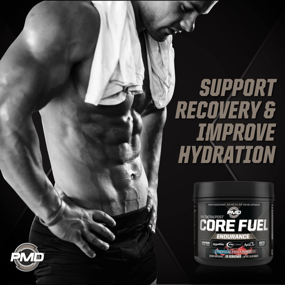 PMD Core Fuel Endurance close-up ingredient label with transparency notice.