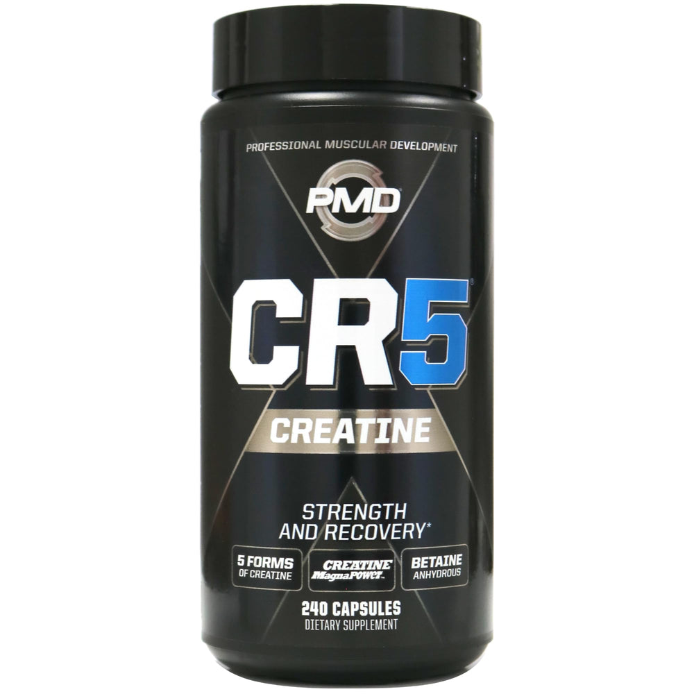 PMD CR5 bottle front showing the professional creatine complex for athletic recovery