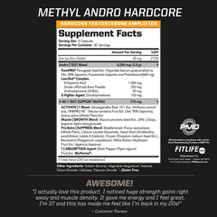 PMD Methyl Andro Hardcore capsules closeup shows compact dose for lean muscle goals